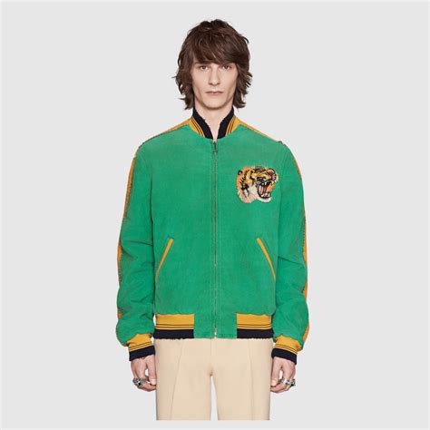 gucci leather bomber jacket with applique|Gucci bomber jacket price.